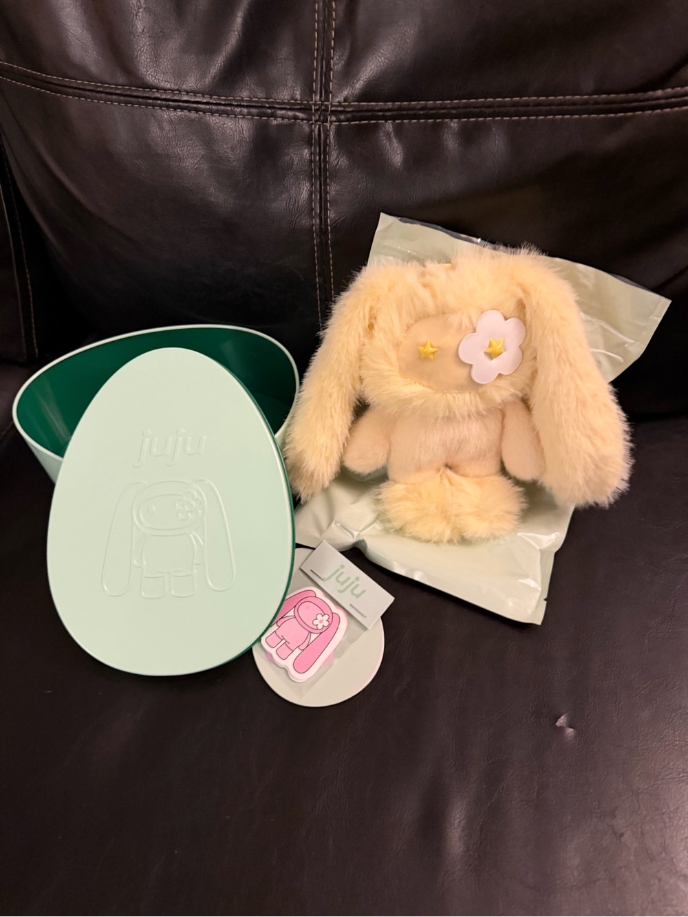 JuJu Easter Plush Bunny with Pastel Mint Tin- Yellow “Kenny”